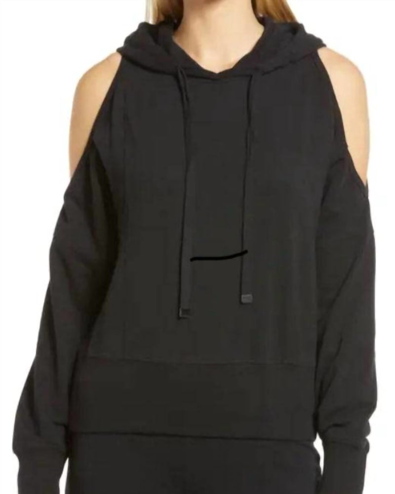 Front of a model wearing a size L Peyton Hoodie in Black in Black by sundays. | dia_product_style_image_id:333917